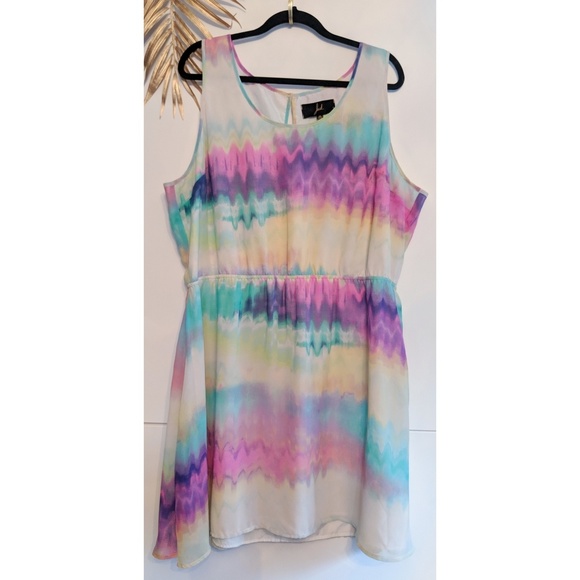 BB Dakota Dresses & Skirts - [Jack by BB Dakota] Rainbow Watercolor Flare Dress
